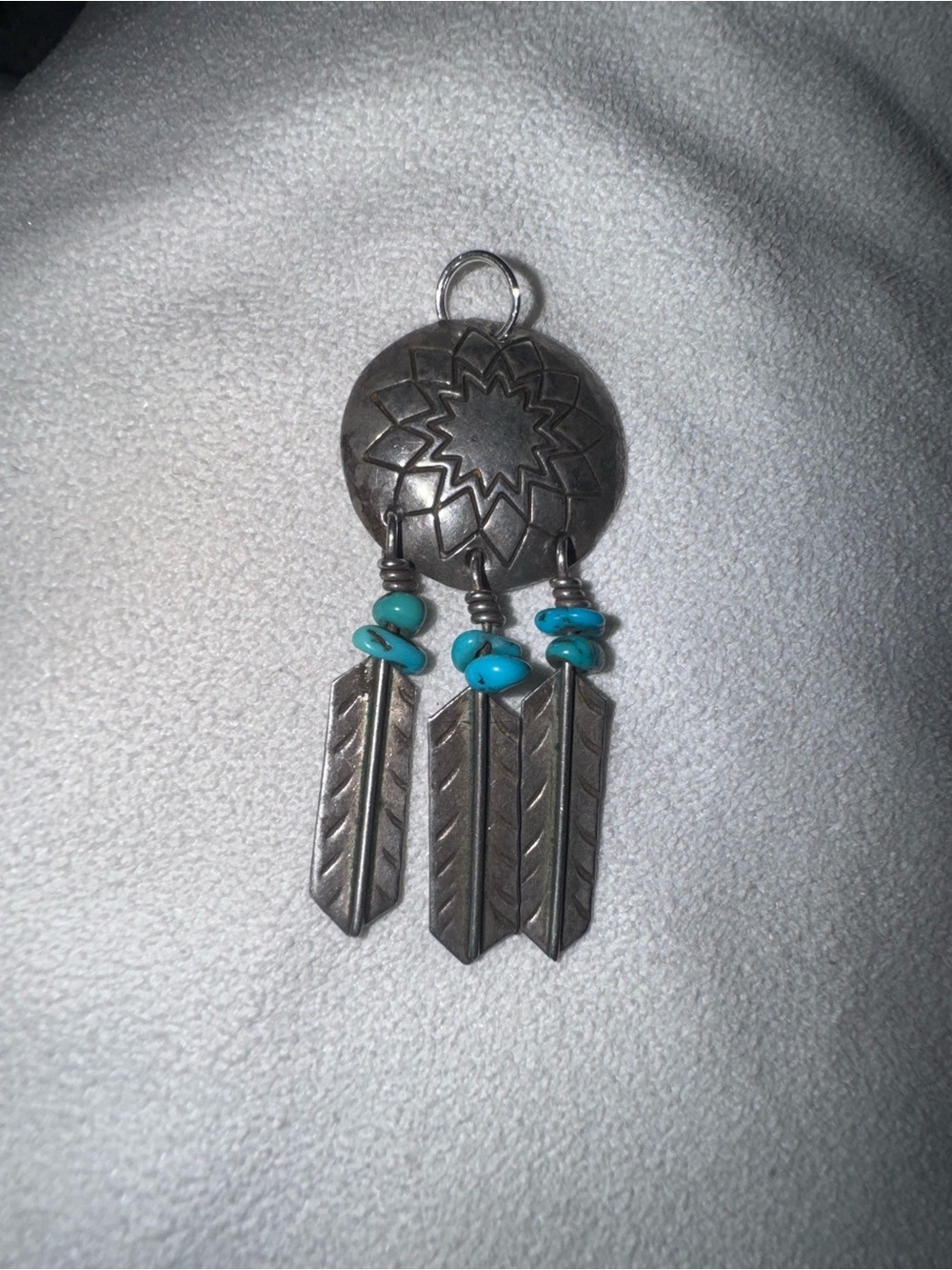 Vintage Sterling Native American Turquoise Dreamcatcher Pendant